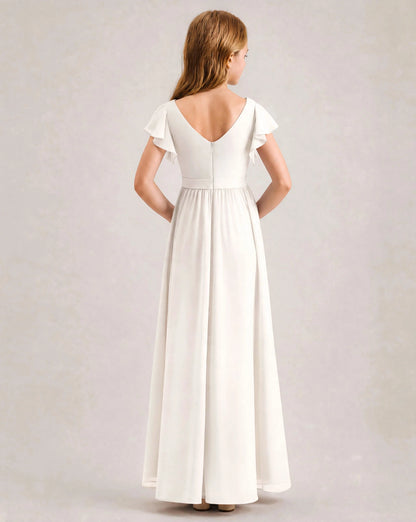 Ivory Chiffon A-line Junior Bridesmaid Dress Back View