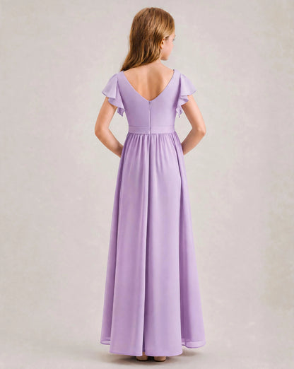 Lavender Chiffon A-line Junior Bridesmaid Dress Back View