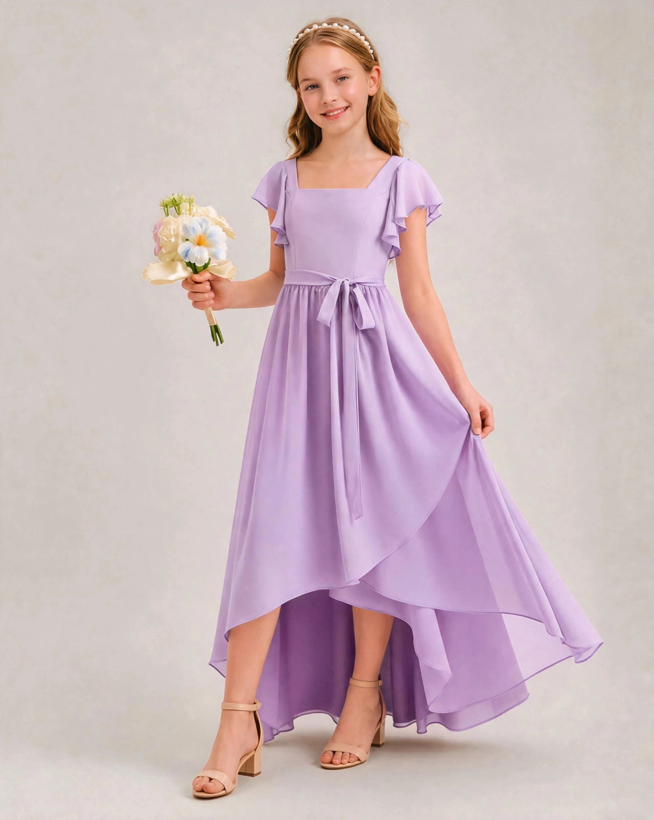 Lavender Chiffon A-line Junior Bridesmaid Dress Front View
