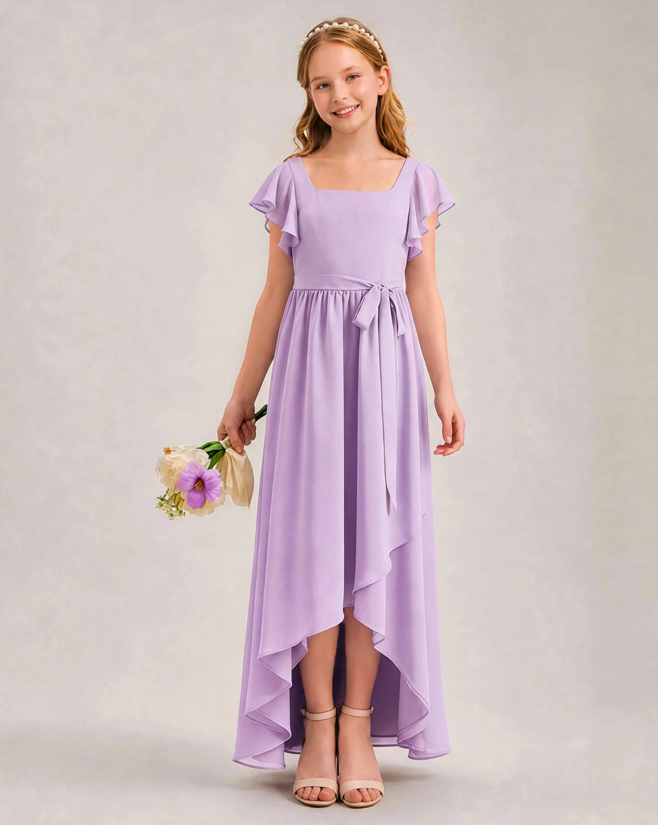 Lavender Chiffon A-line Junior Bridesmaid Dress Front View