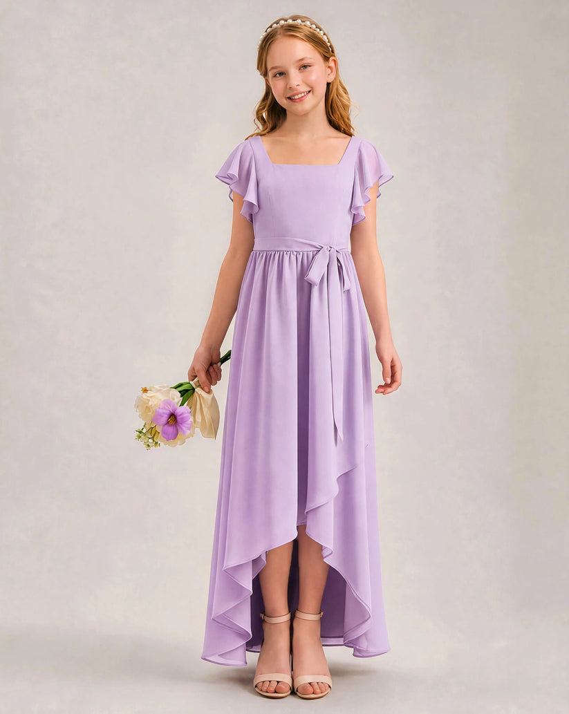 Lavender Chiffon A-line Junior Bridesmaid Dress Front View