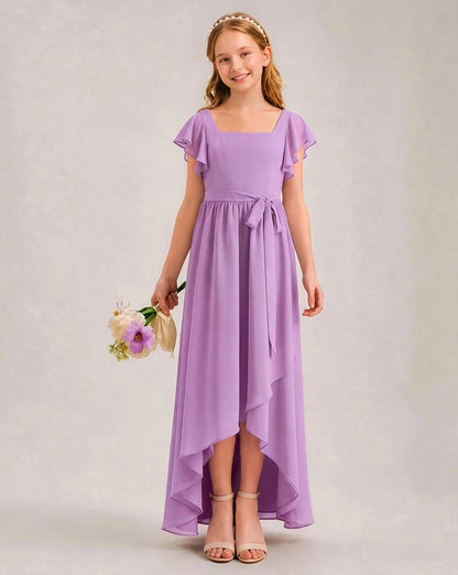Lilac Chiffon A-line Junior Bridesmaid Dress Front View