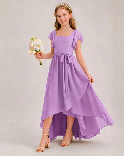Lilac Chiffon A-line Junior Bridesmaid Dress Front View