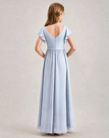 Mist Chiffon A-line Junior Bridesmaid Dress Back View