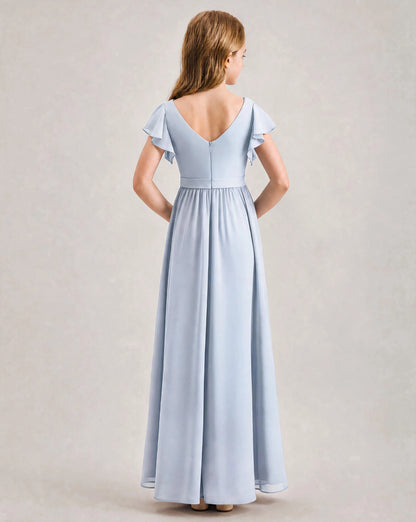 Mist Chiffon A-line Junior Bridesmaid Dress Back View
