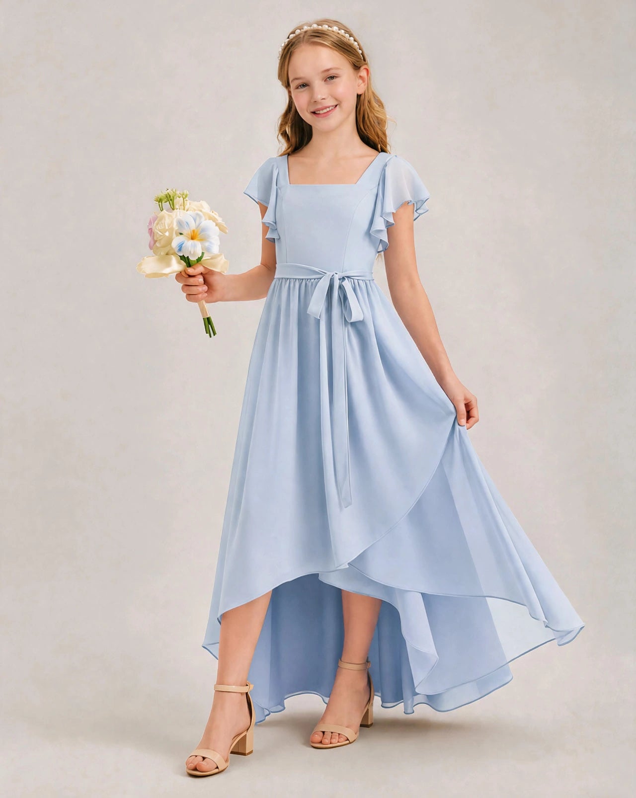 Mist Chiffon A-line Junior Bridesmaid Dress Front View
