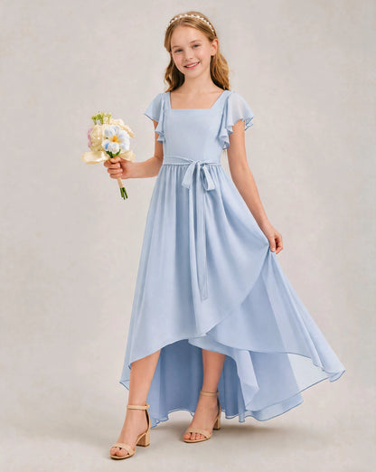 Mist Chiffon A-line Junior Bridesmaid Dress Front View