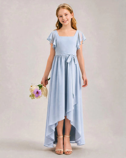 Mist Chiffon A-line Junior Bridesmaid Dress Front View