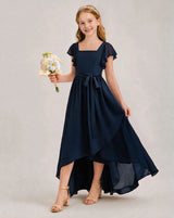Navy Blue Chiffon A-line Junior Bridesmaid Dress Front View