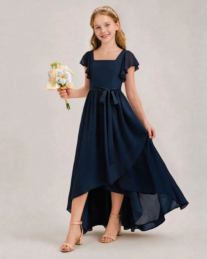 Navy Blue Chiffon A-line Junior Bridesmaid Dress Front View