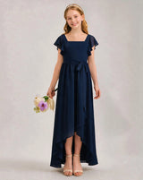 Navy Blue Chiffon A-line Junior Bridesmaid Dress Front View