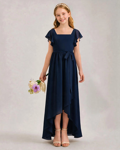 Navy Blue Chiffon A-line Junior Bridesmaid Dress Front View