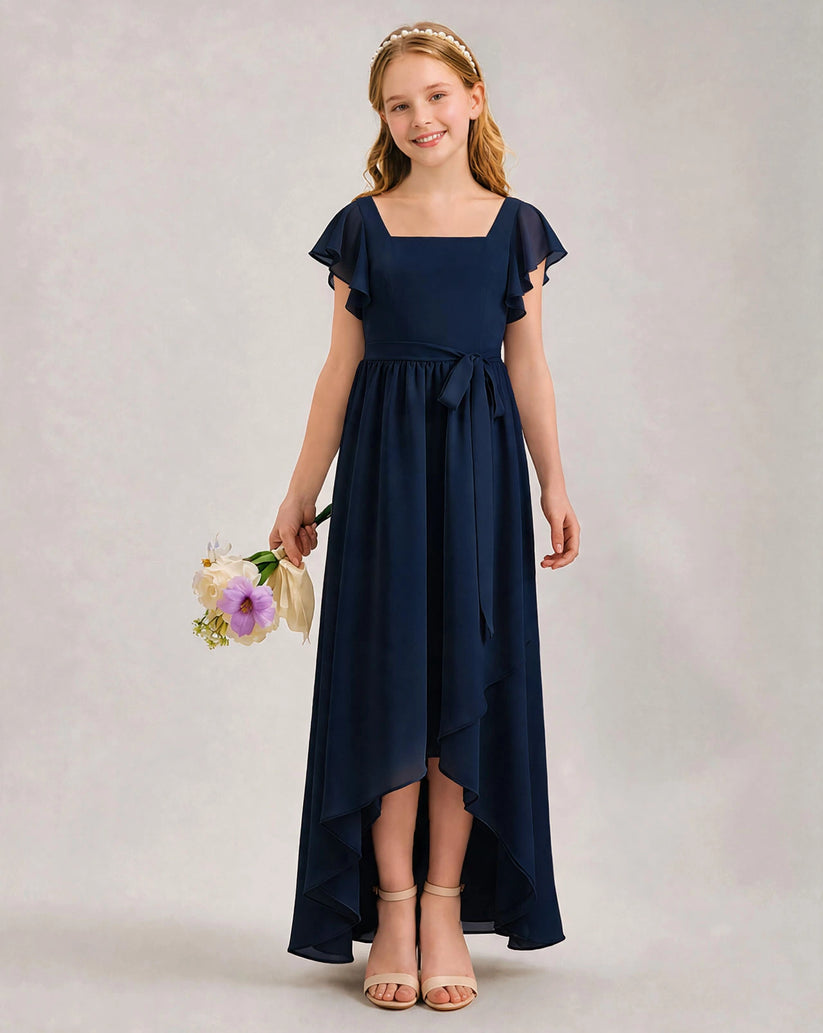 Navy Blue Chiffon A-line Junior Bridesmaid Dress Front View