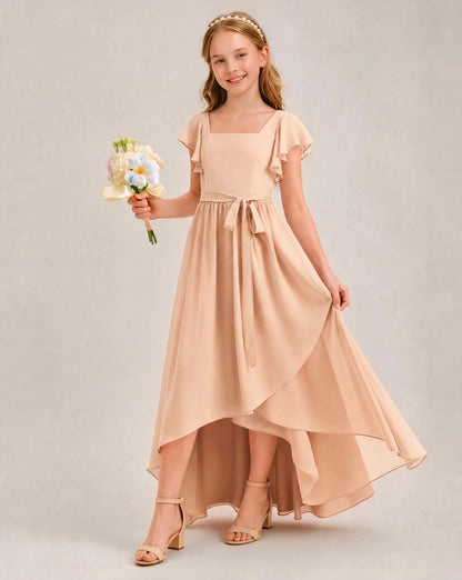 Peach Chiffon A-line Junior Bridesmaid Dress Front View