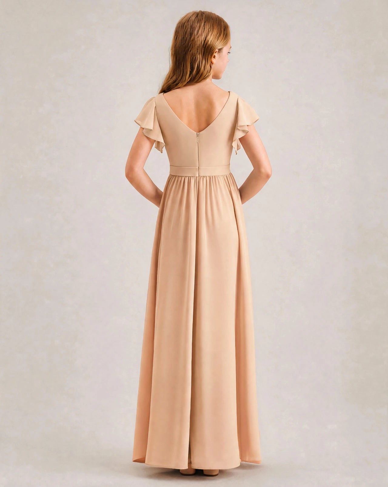 Peach Chiffon A-line Junior Bridesmaid Dress Back View