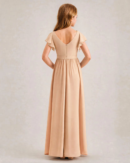 Peach Chiffon A-line Junior Bridesmaid Dress Back View