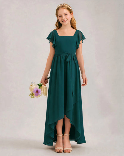 Peacock Chiffon A-line Junior Bridesmaid Dress Front View
