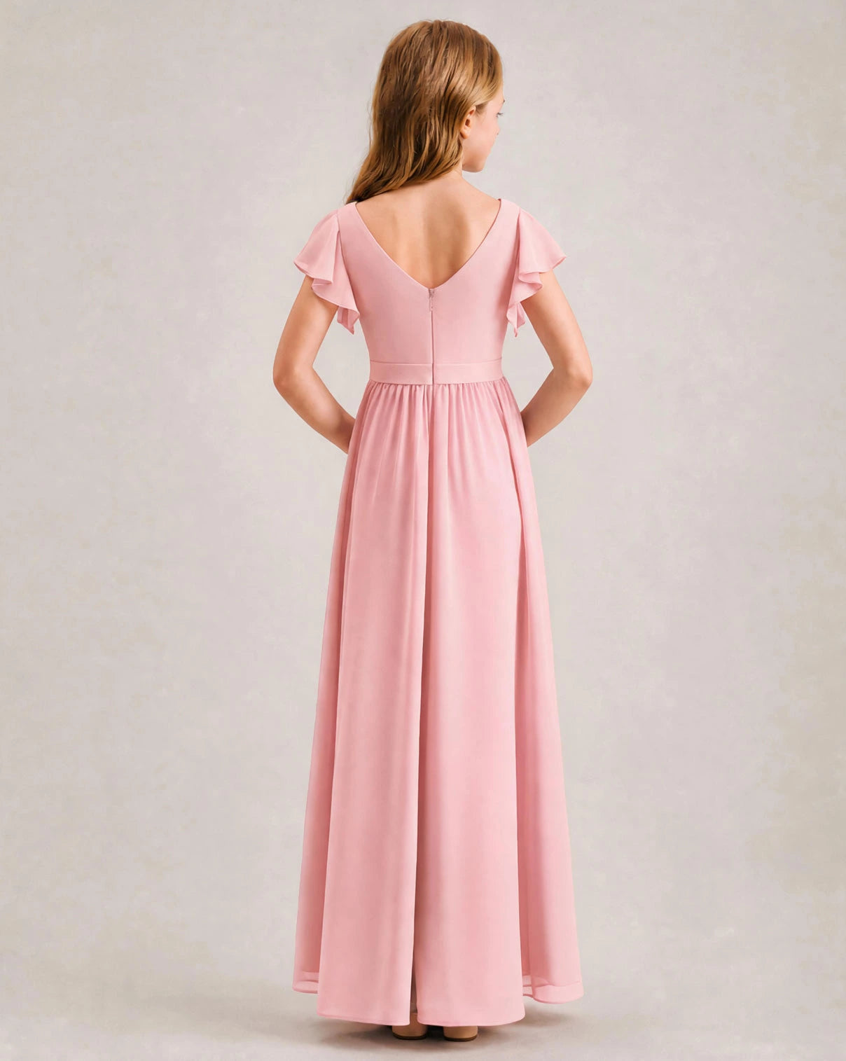 Pink Chiffon A-line Junior Bridesmaid Dress Back View