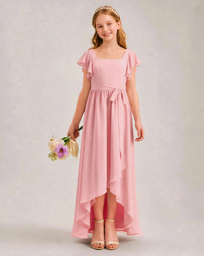 Pink Chiffon A-line Junior Bridesmaid Dress Front View