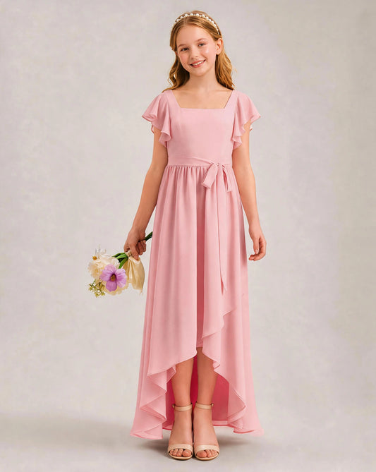 Pink Chiffon A-line Junior Bridesmaid Dress Front View