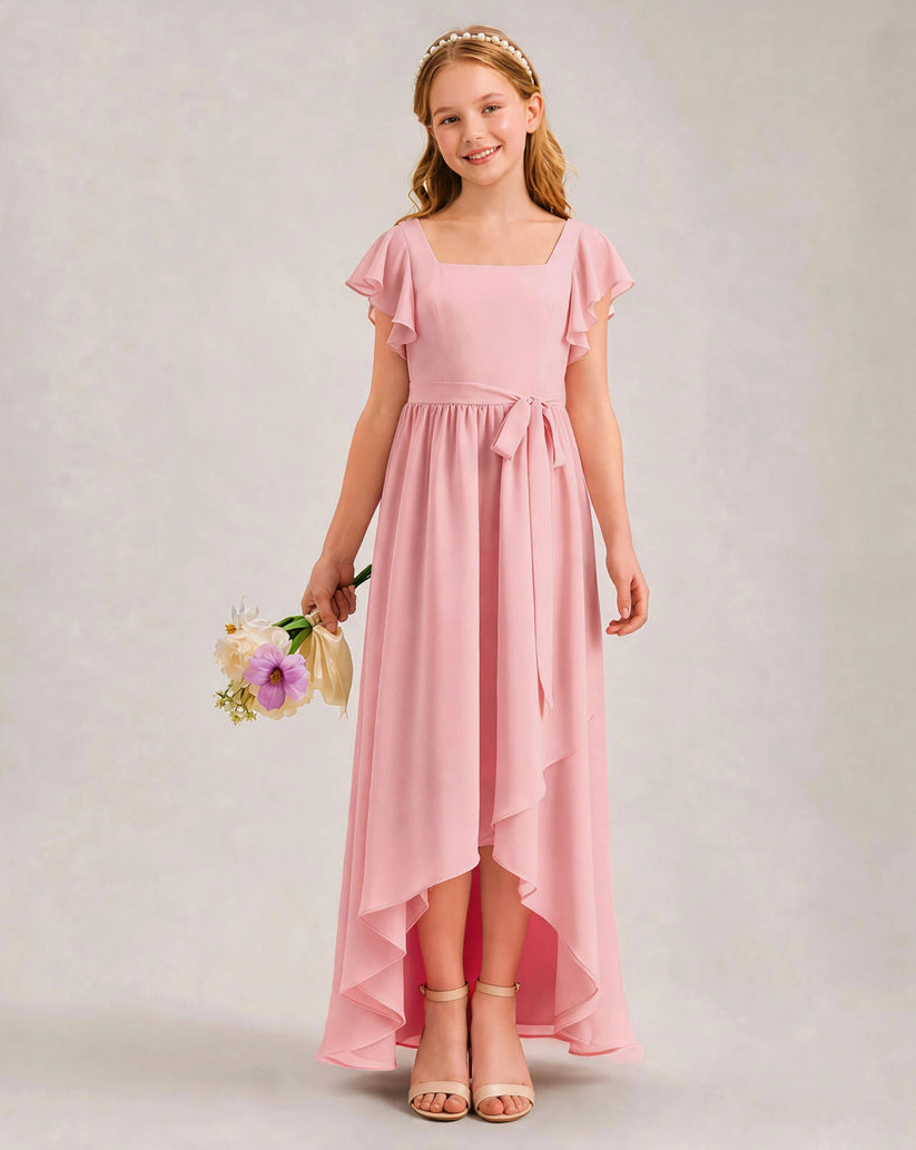 Pink Chiffon A-line Junior Bridesmaid Dress Front View