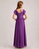 Purple Chiffon A-line Junior Bridesmaid Dress Back View