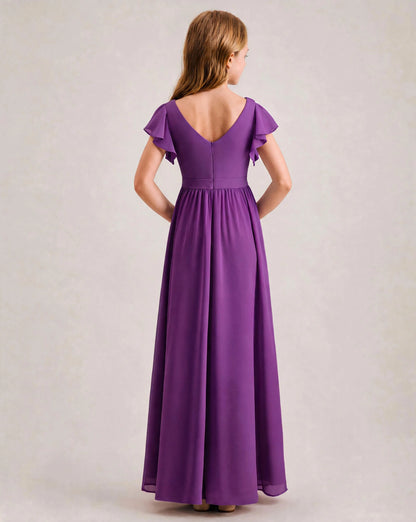 Purple Chiffon A-line Junior Bridesmaid Dress Back View