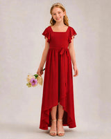 Red Chiffon A-line Junior Bridesmaid Dress Front View