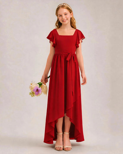 Red Chiffon A-line Junior Bridesmaid Dress Front View