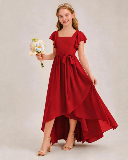 Red Chiffon A-line Junior Bridesmaid Dress Front View