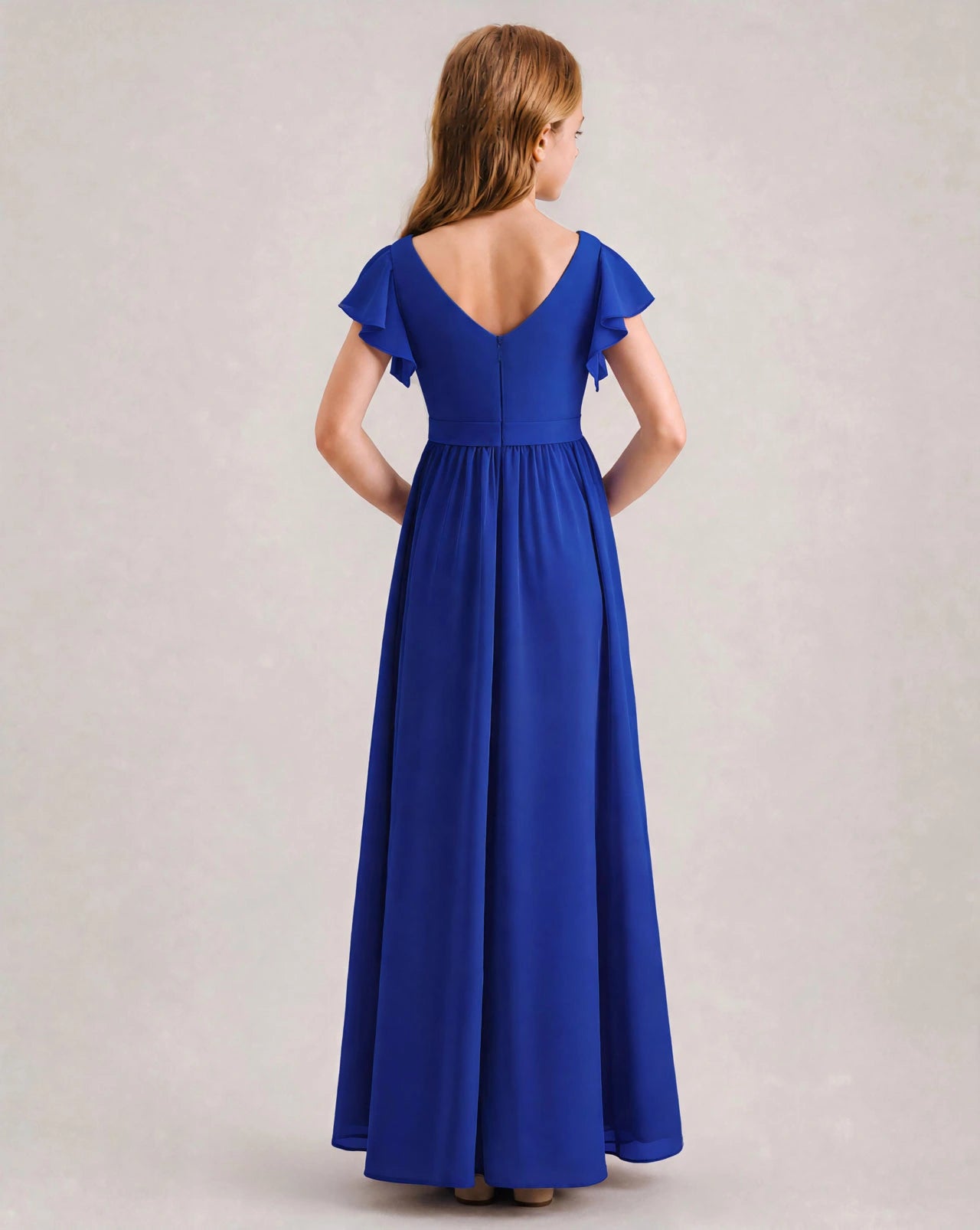 Royal Blue Chiffon A-line Junior Bridesmaid Dress Back View