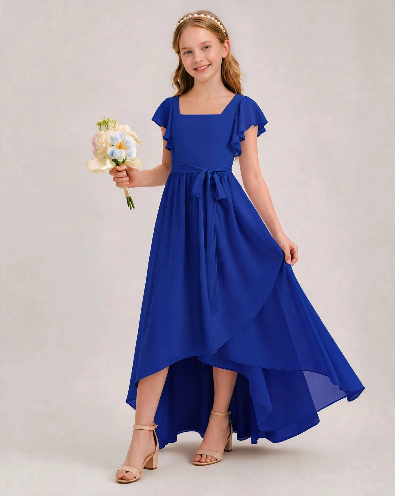 Royal Blue Chiffon A-line Junior Bridesmaid Dress Front View