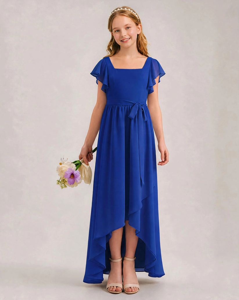 Royal Blue Chiffon A-line Junior Bridesmaid Dress Front View