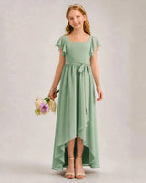 Sage Green Chiffon A-line Junior Bridesmaid Dress Front View