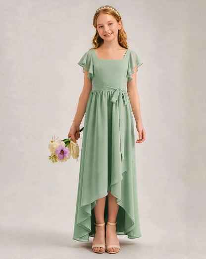 Sage Green Chiffon A-line Junior Bridesmaid Dress Front View