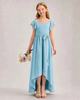 Sky-Blue Chiffon A-line Junior Bridesmaid Dress Front View
