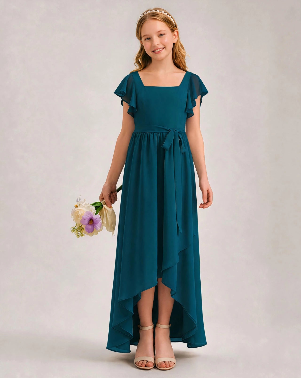 Junior Bridesmaid Dress for Girls | High Low Chiffon Dress