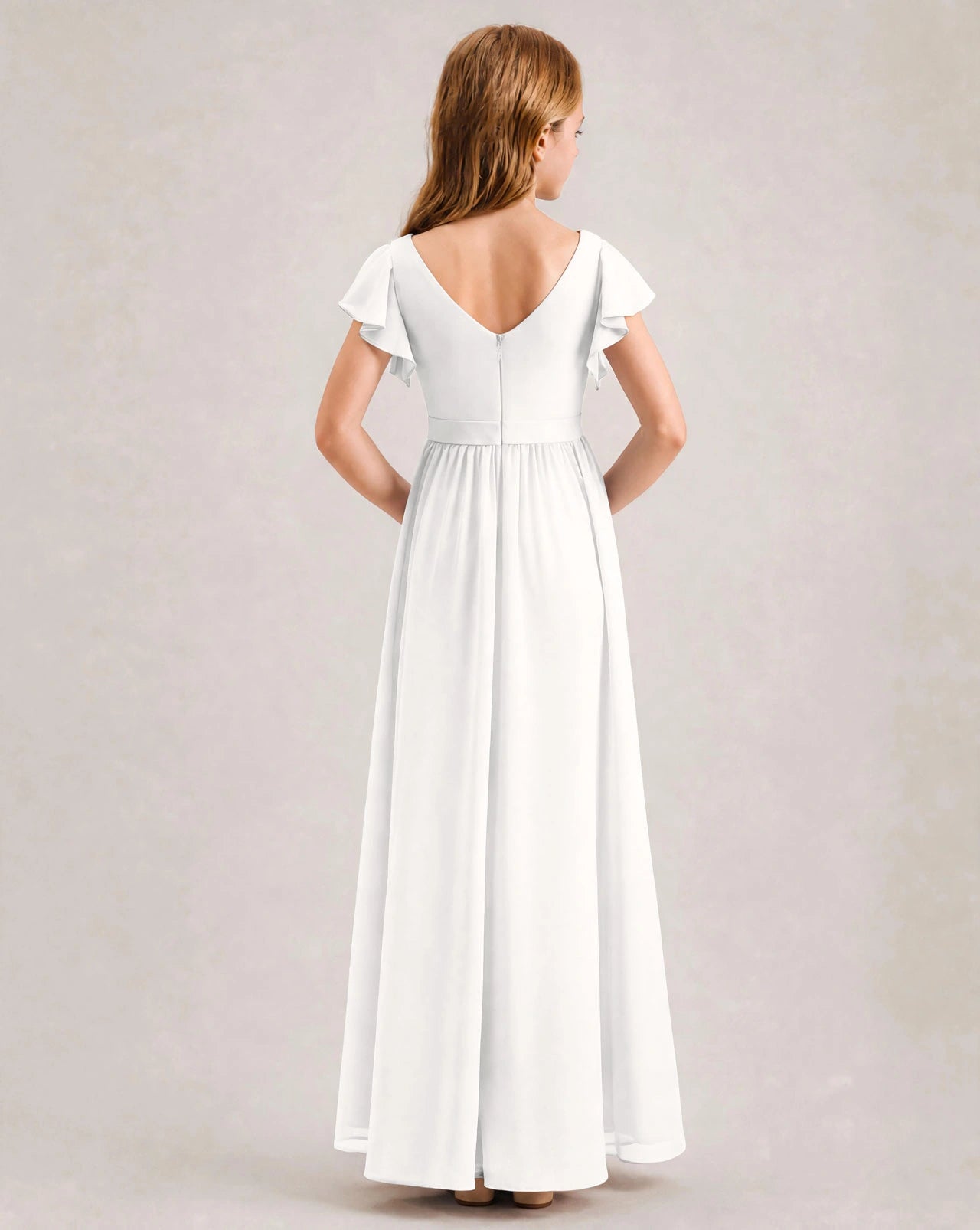White Chiffon A-line Junior Bridesmaid Dress Back View