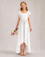 White Chiffon A-line Junior Bridesmaid Dress Front View