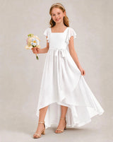 White Chiffon A-line Junior Bridesmaid Dress Front View