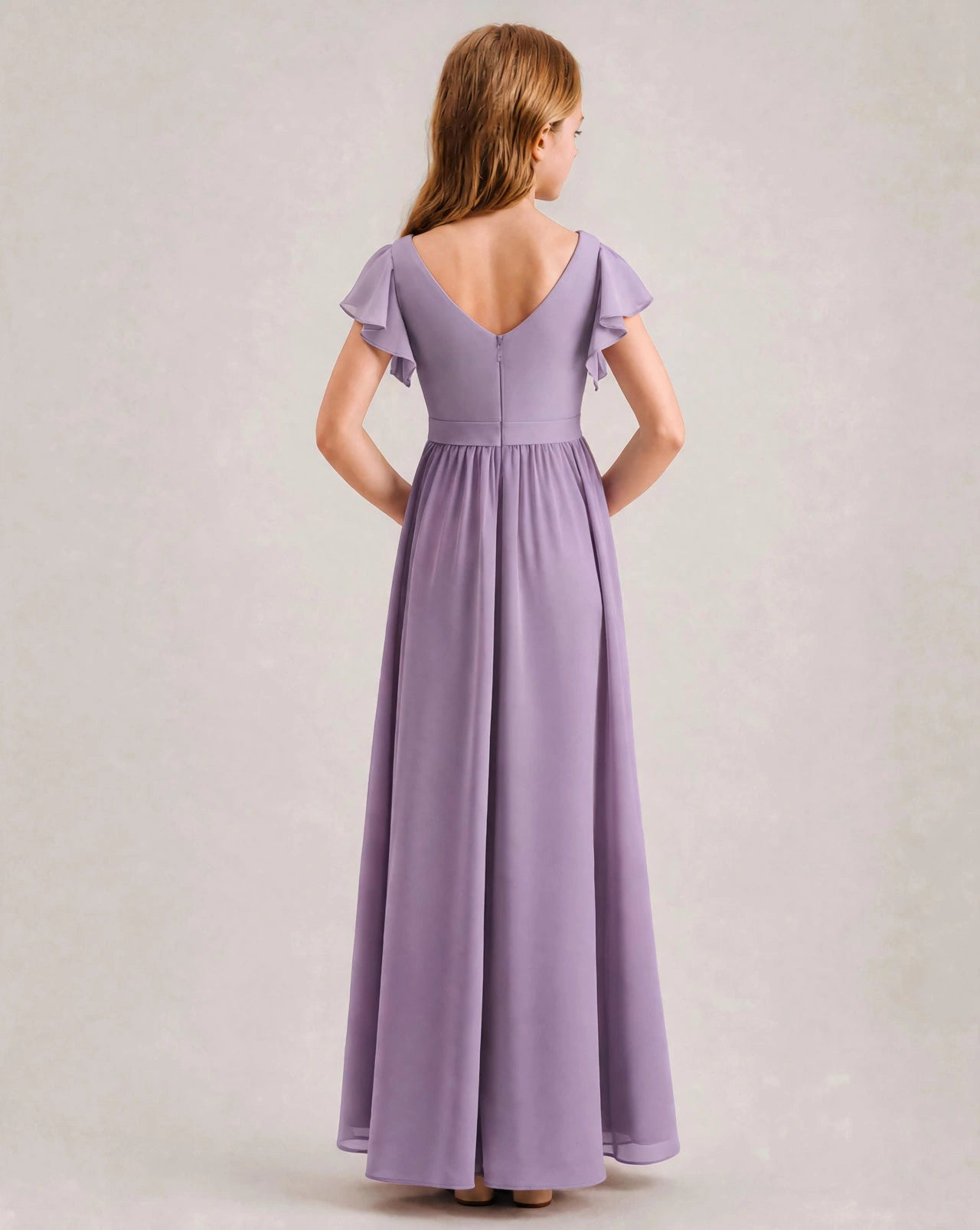 Wisteria Chiffon A-line Junior Bridesmaid Dress Back View