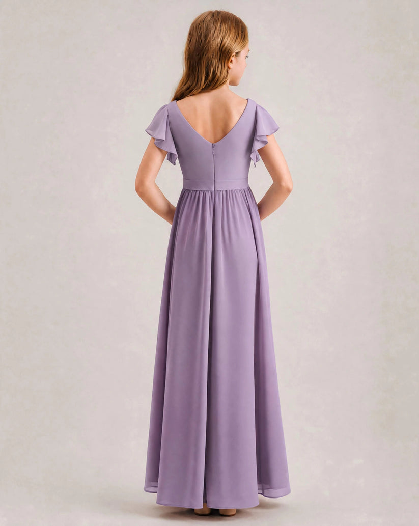 Wisteria Chiffon A-line Junior Bridesmaid Dress Back View