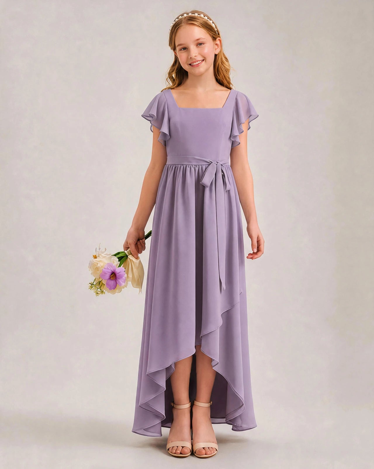 Wisteria Chiffon A-line Junior Bridesmaid Dress Front View