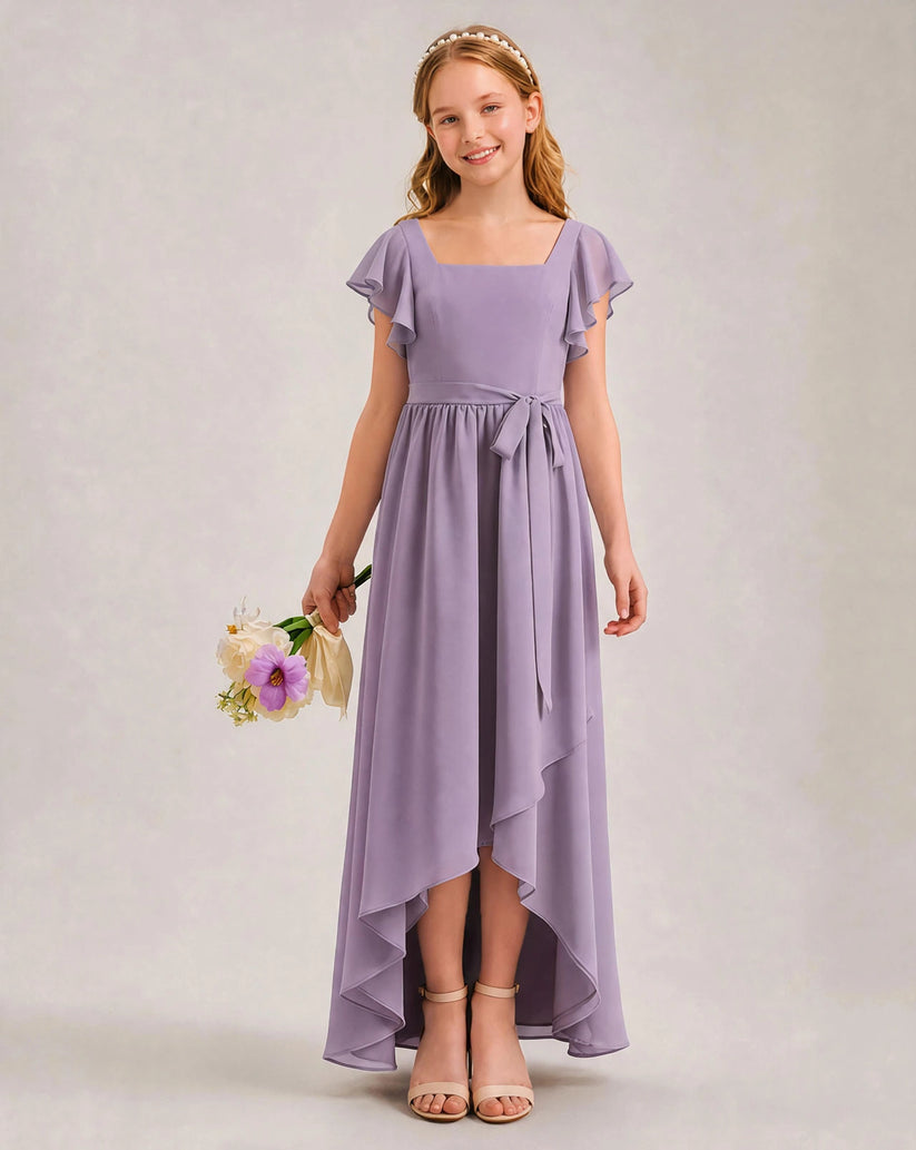 Wisteria Chiffon A-line Junior Bridesmaid Dress Front View