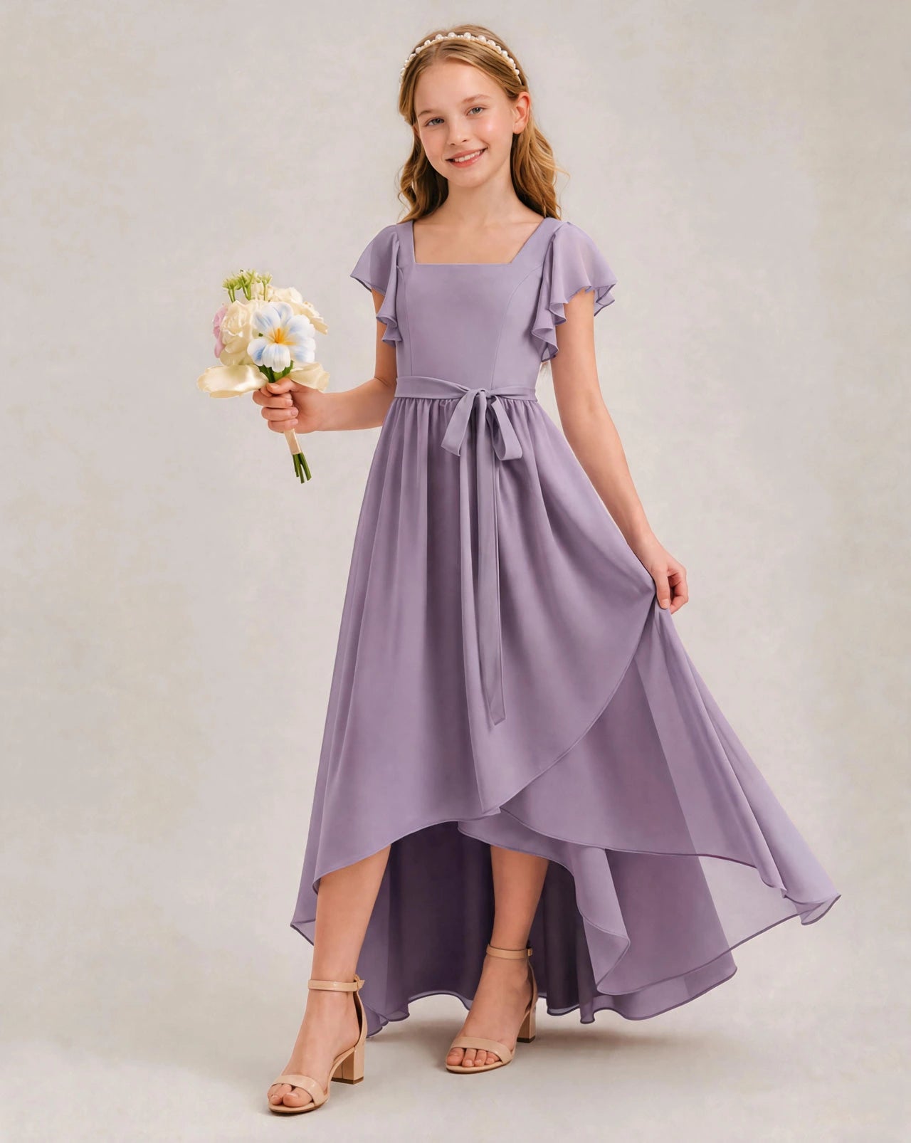 Wisteria Chiffon A-line Junior Bridesmaid Dress Front View