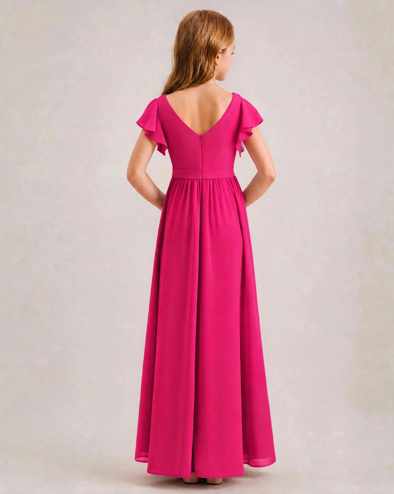 Hot Pink Chiffon A-line Junior Bridesmaid Dress Back View