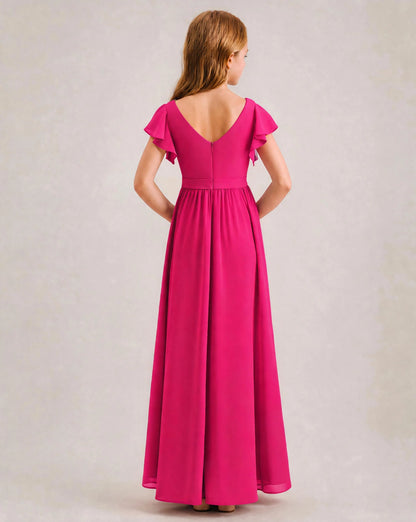 Hot Pink Chiffon A-line Junior Bridesmaid Dress Back View