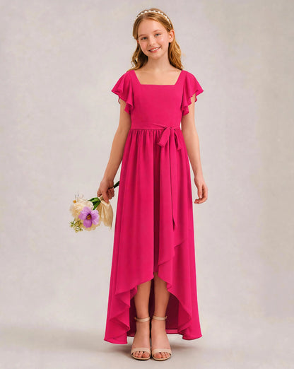 Hot Pink Chiffon A-line Junior Bridesmaid Dress Front View