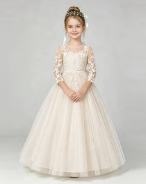Champagne Lace Flower Girl Dress