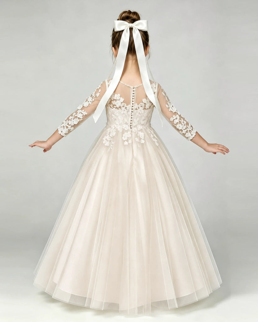 Champagne Tulle A-line First Communion Dress Back View
